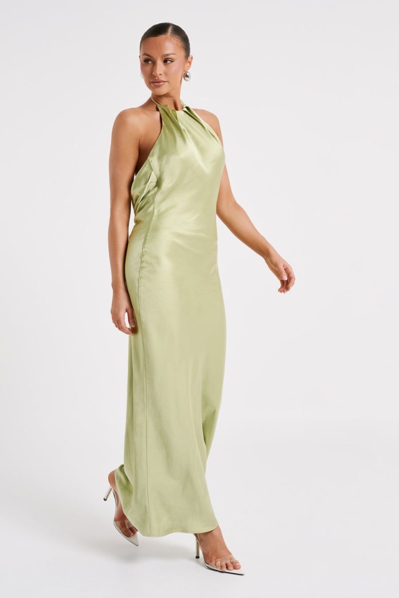 Meshki Sammy Satin Halter Maxi Kjole Dame Grøn Danmark | Z7S-4189