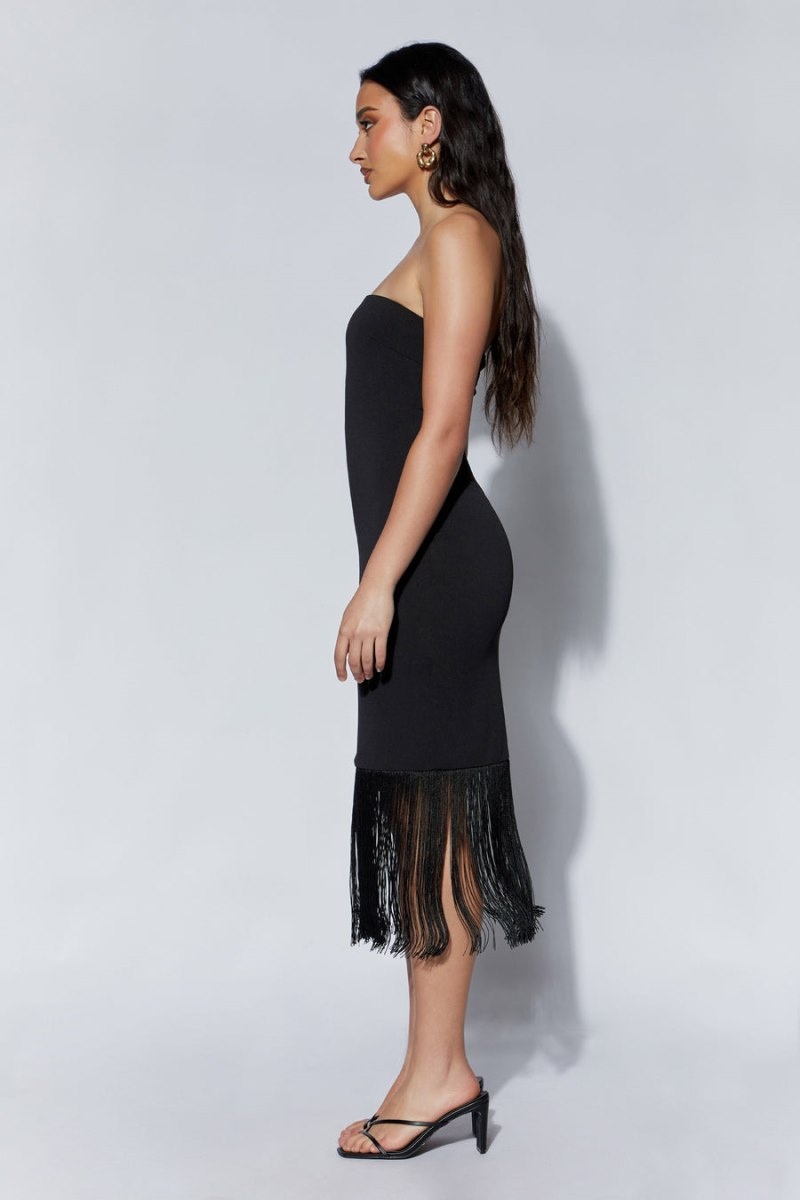 Meshki Zarina Strapless Fringe Maxi Kjole Dame Sort Danmark | P8T-8356